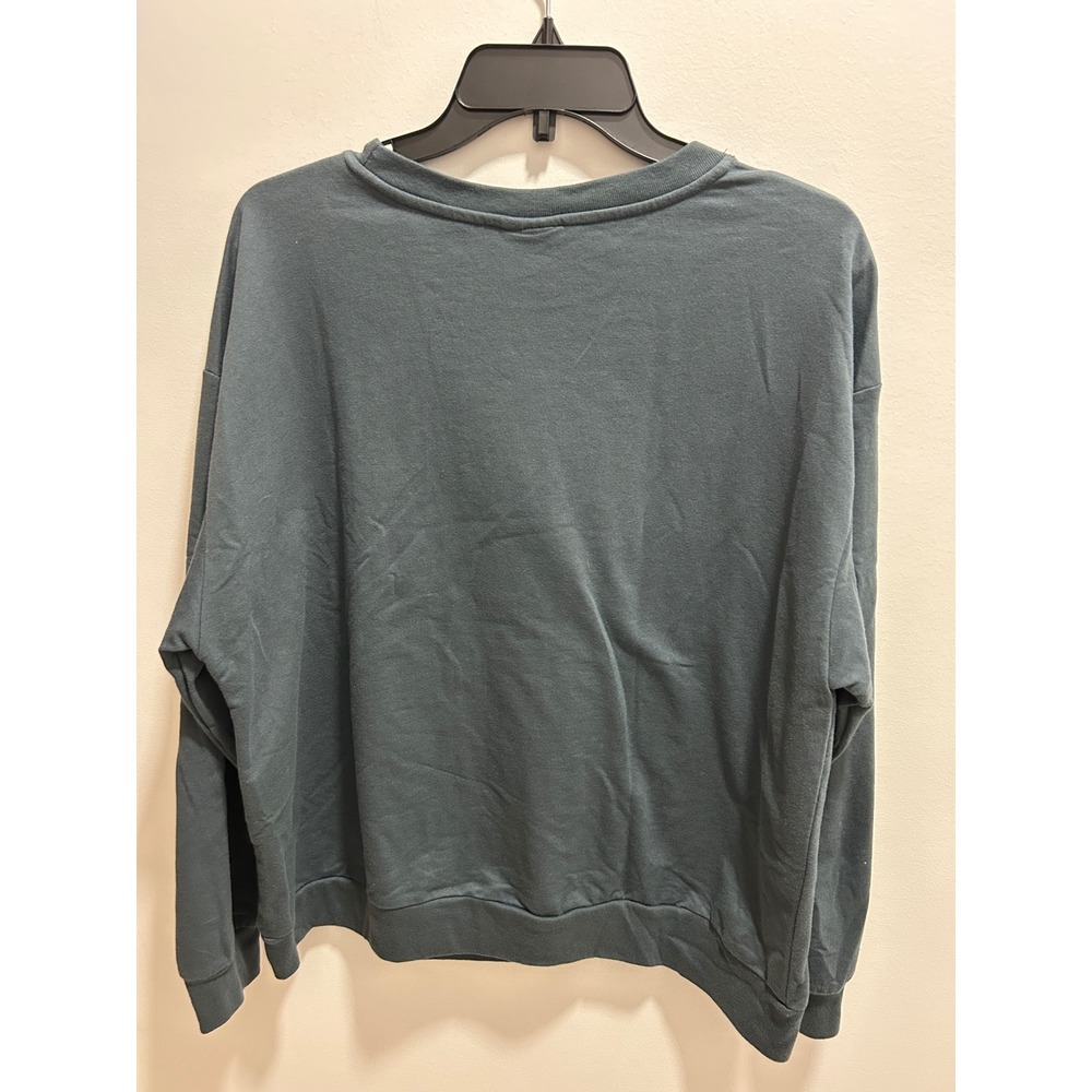 Peanuts Snoopy Blossom Graphic Sweatshirt Teal Green Retro Floral Soft Pullover - Picture 6 of 8